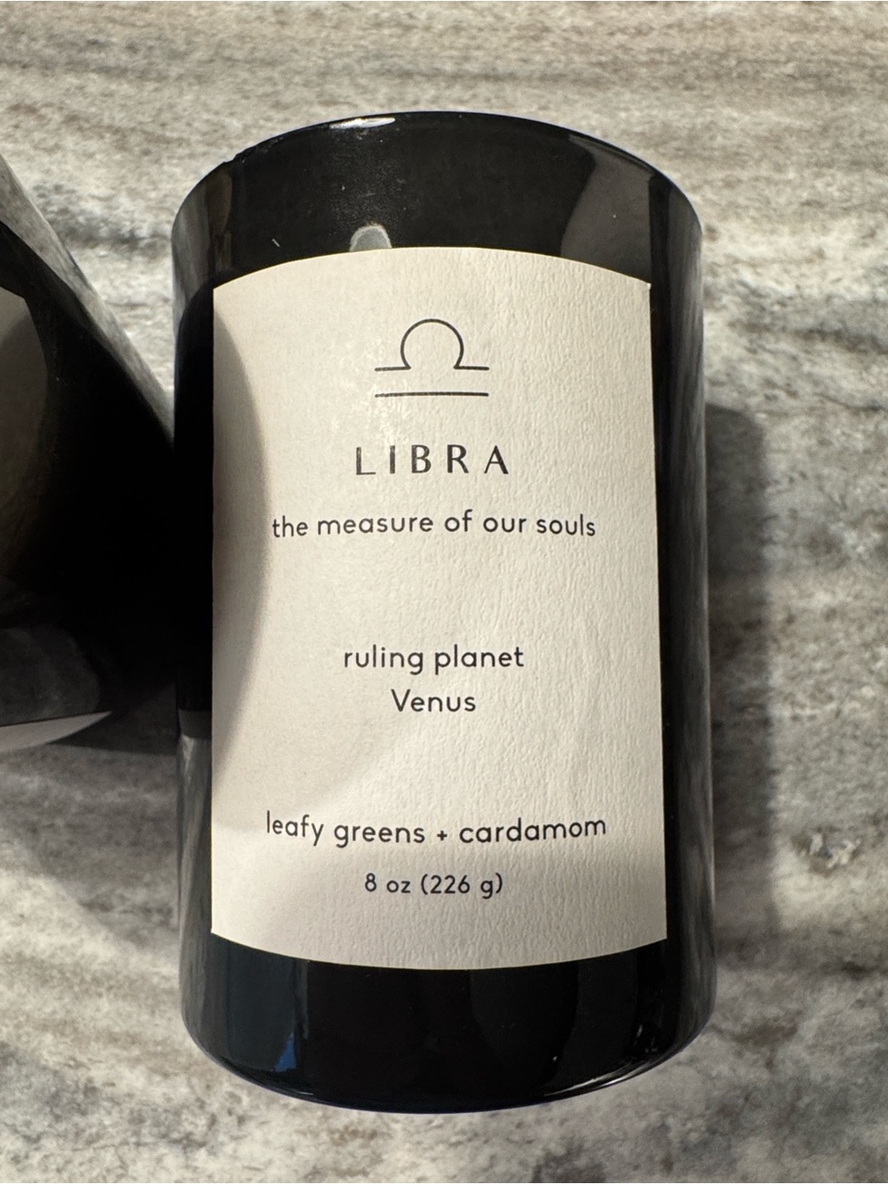 Libra Zodiac Leafy Greens + Cardamom Scented Candle - Black